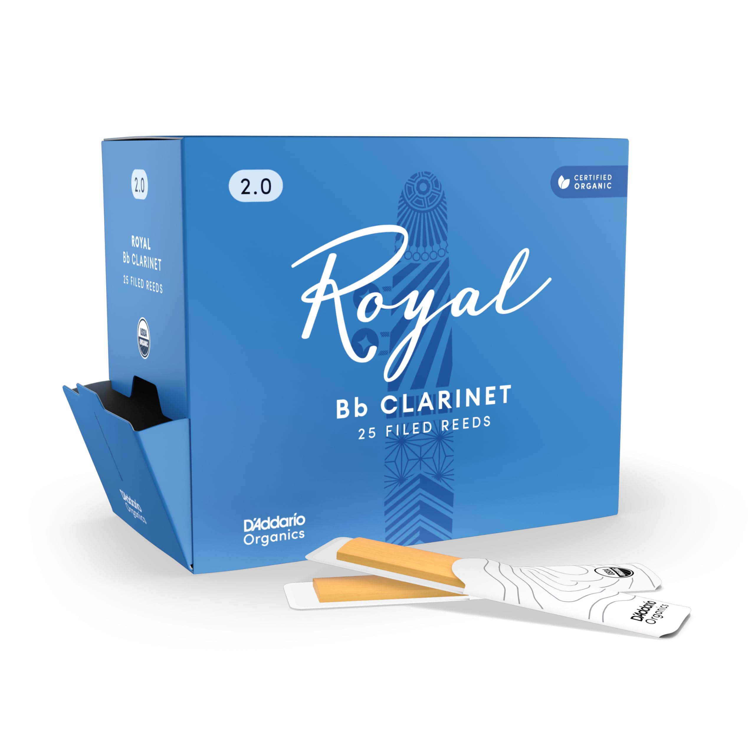 D'Addario Organic Royal Bb Clarinet Reeds, Strength 2.0, Bulk 25