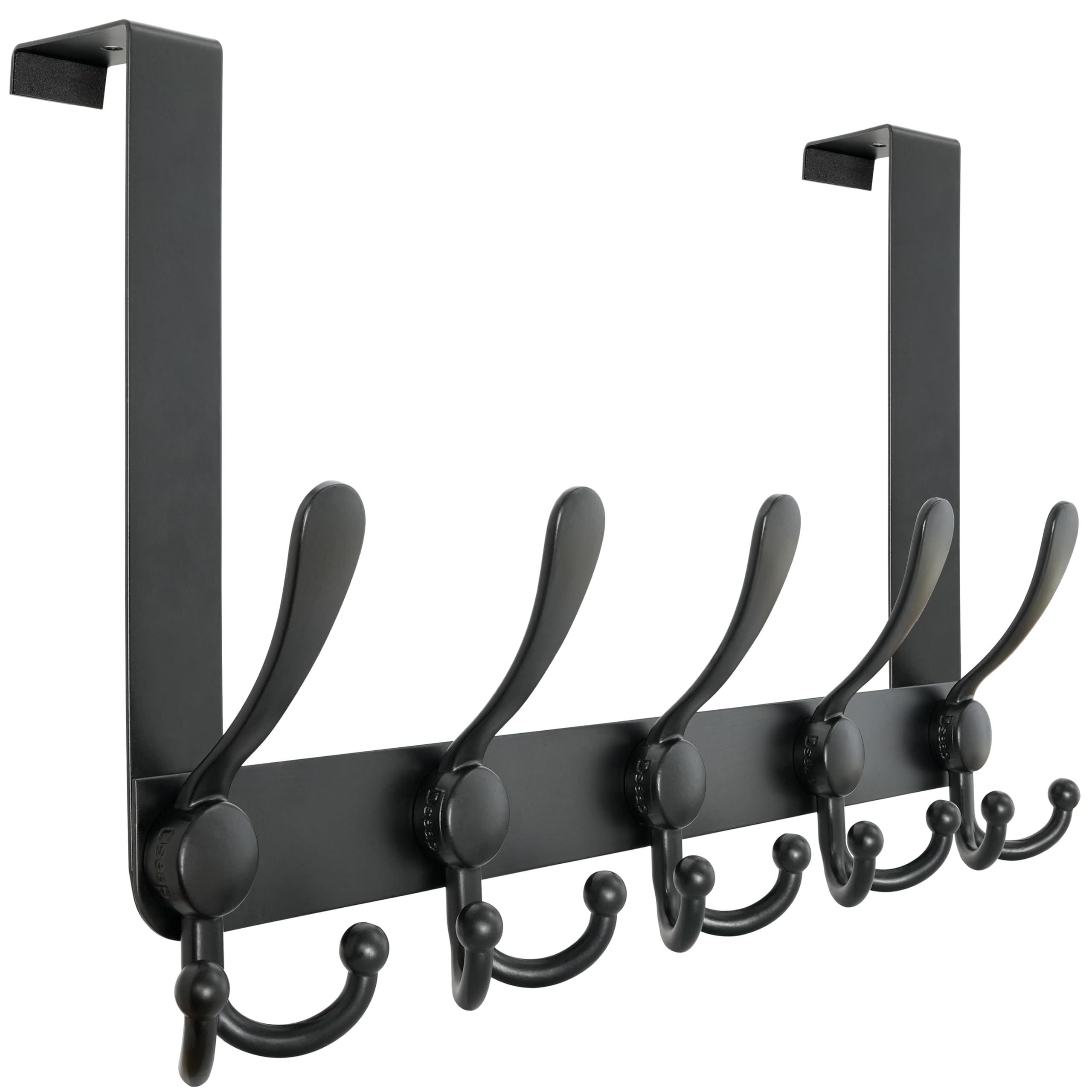 Dseap Upgraded Over Door Hook | Fits 3.5-4.5cm Doors, Easy Install Heavy-Duty Stainless Steel | 5 Triple Hooks Door Hanger Rack | Damage-Free for Coats Bags Towels, Black