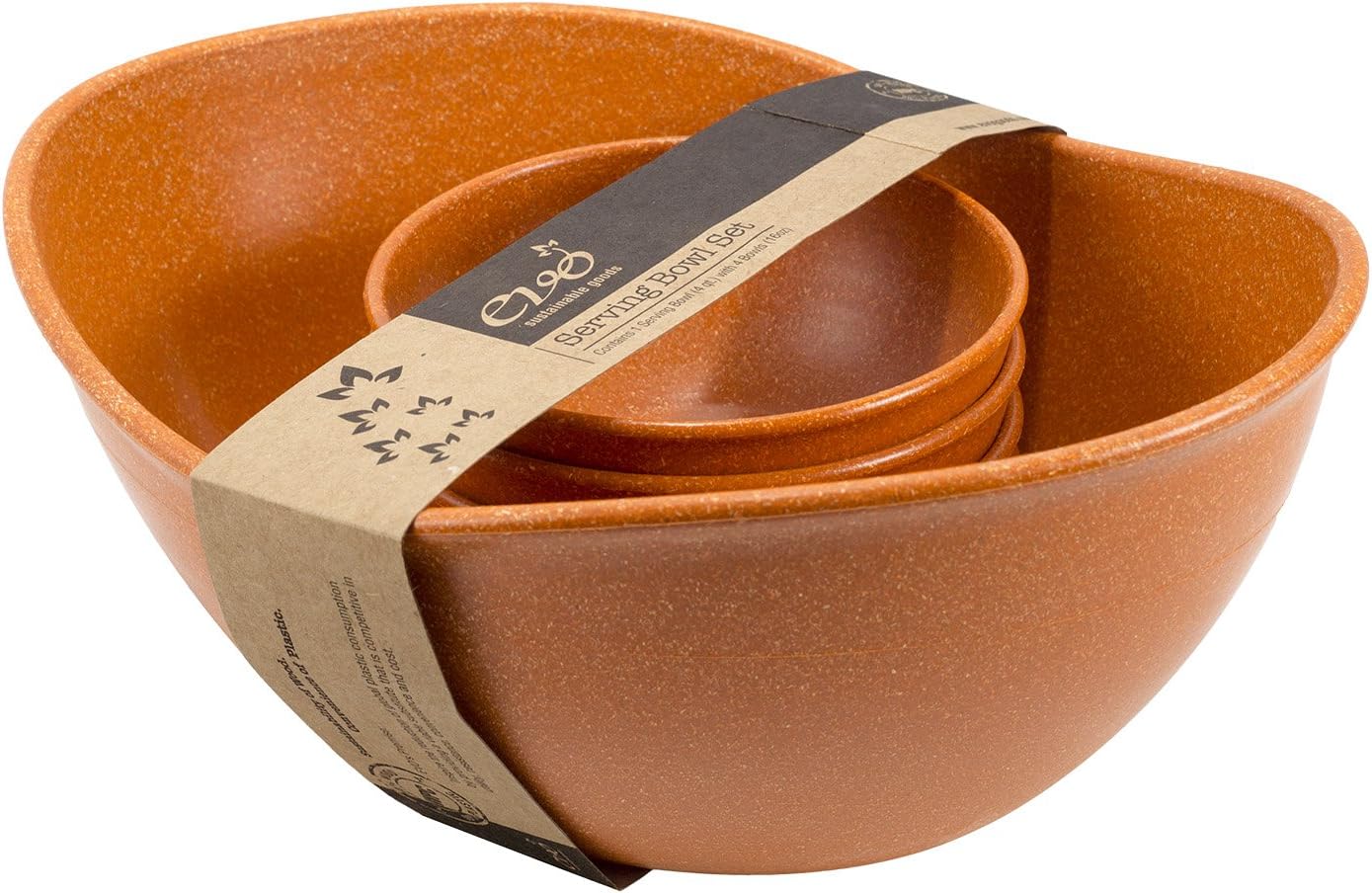 EVO Sustainable Goods Five Piece Serving Bowl Set, Orange
