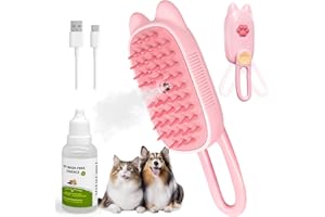 FRESHSOLO Cat Steam Brush for Dog & Cat, Spritz Defur Comb 3 in 1 Pet Rechargeable Steam Brush Tool for Long and Short Haired Cats and Dogs, Anti-Static, Shedding, Detangling, Massage & Combing (pink)