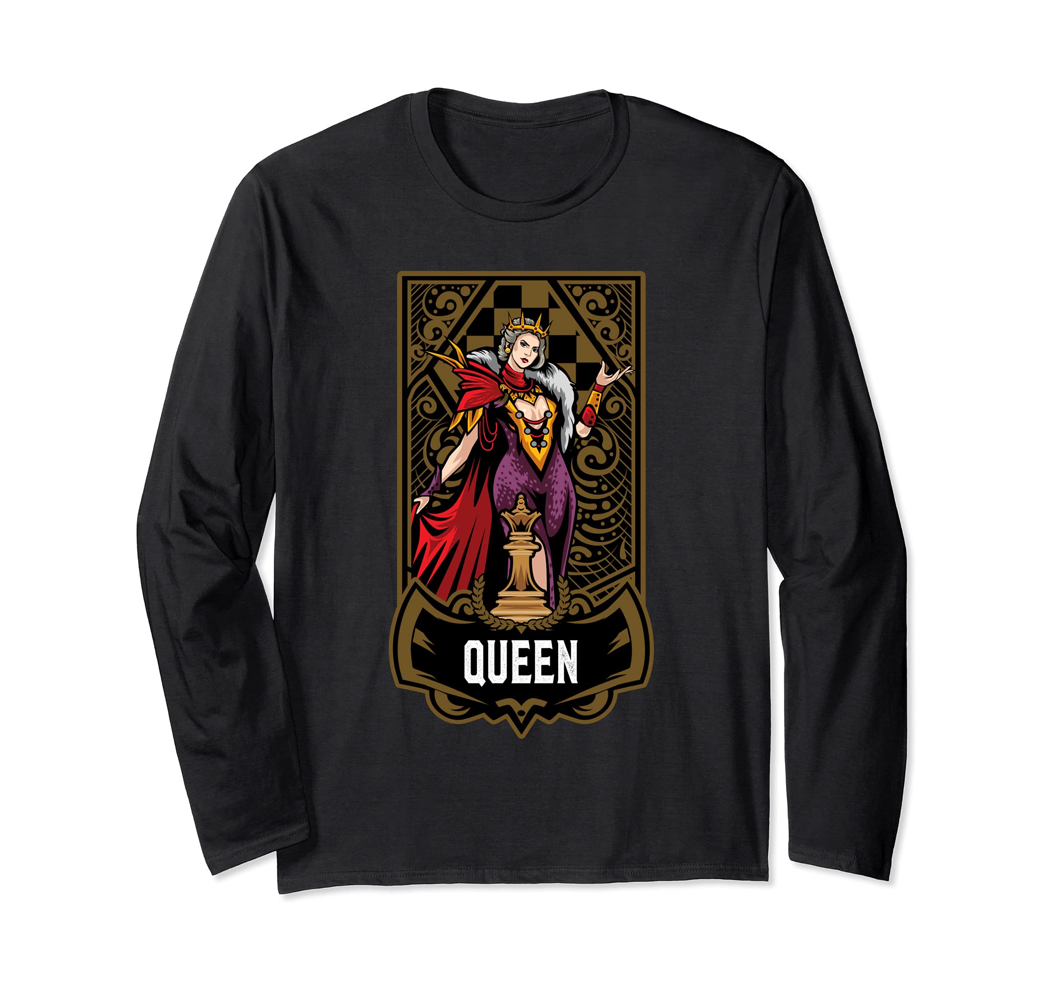 Queen Chess Game Piece Chess Club Players Gambit Red Team Long Sleeve T-Shirt