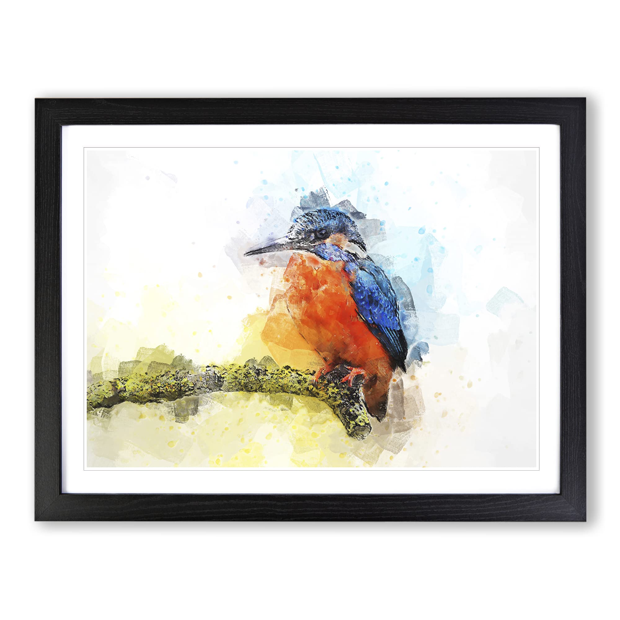 Kingfisher On A Branch In Abstract Modern Art Framed Print | A4 Black Framed Wall Art | Ready to Hang | Abstract Fantasy Picture | Living Room Bedroom Lounge Office