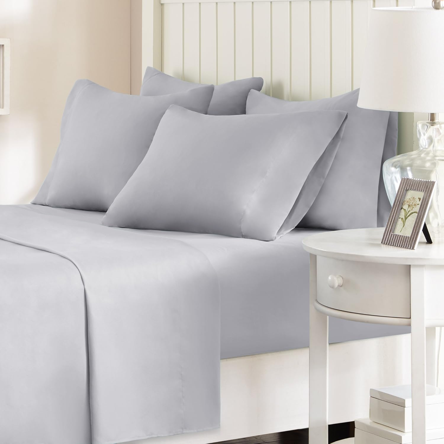 Comfort Spaces CS20-0121 Ultra Soft Hypoallergenic Microfiber 6 Piece Set, Wrinkle Fade Resistant Sheets with Pillow Cases Bedding, Queen, Light Gray: Home & Kitchen