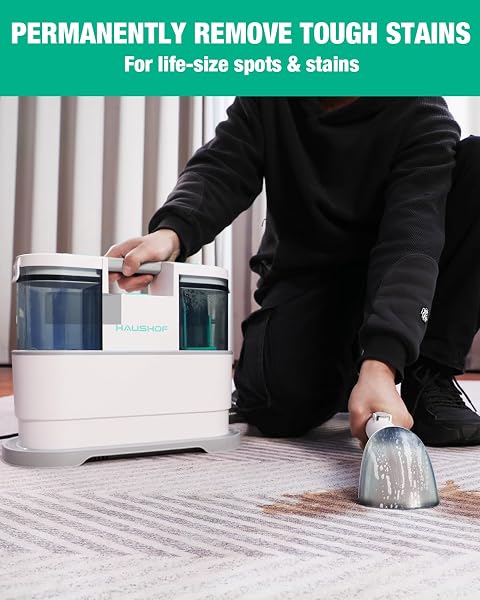 HAUSHOF PORTABLE CARPET SPOT AND UPHOLSTERY CLEANER, 12KPA LIGHTWEIGHT DEEP COUCH CLEANER MACHINE POWERFUL SUCTION FOR PET STAINS, COUCH, RUG, CAR SEATS, NARROW SPACES, SPOT & STAIN CLEANER INCLUDED