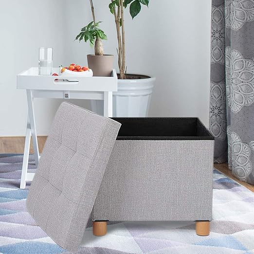 Cocoarm Light Grey Footstool, Storage Box Chair Seat Ottoman Pouf Box