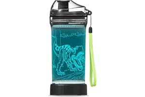 YuanDian Dinosaur 3D Glowing Water Bottle, Light Up Boy Drinking Cups with 3D Roar T REX Dinosaur Night Light- 14 OZ Tritan BPA Free - Cool Jurassic Merchandise Gift for School Kids Boy Girl