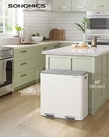 Songmics Dual Rubbish Bin 2-Compartment 40L Pedal Trash Can White Grey view 2