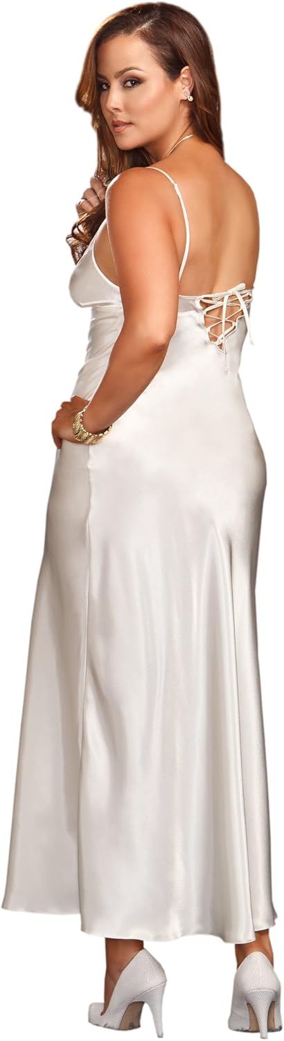 iCollection Women's Plus-Size Long Lace Trimmed Satin Gown: Clothing