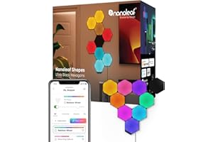 Nanoleaf Shapes LED Wall Lights, RGBW Smart Wall Panels with 16M+ Color, Compatible with Alexa & Google Assistant, Music Sync, DIY Gaming Light for Home Decor (Black Hexagons Smarter Kit 9 Pack)