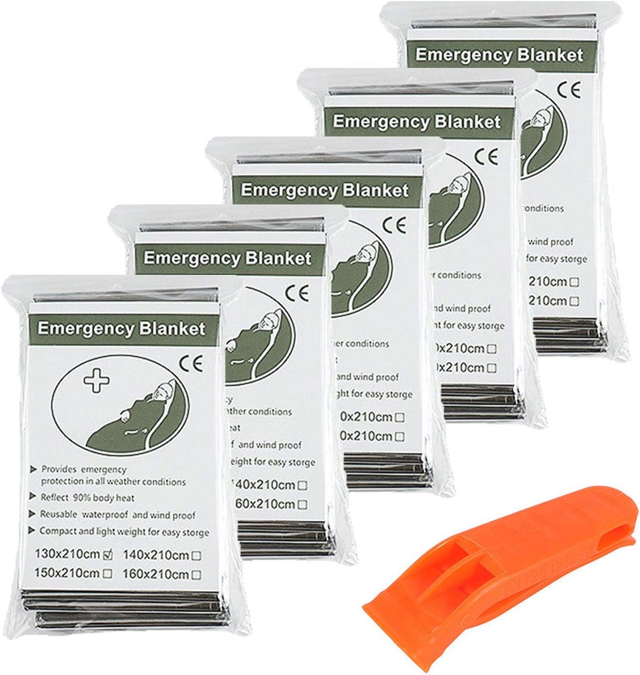 Emergency Survival Foil Blanket X 5 - Reflective to Maintain Body Heat - Perfect Blankets for Outdoors, Hiking, Survival, Bug Out Bag, Marathons or First Aid - MEGON