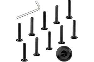 WYLWLS M6 x 35mm Bolt, 10 Pcs Per Set with 1 Hex Spanner, Flat Head Hex Socket Cap Bolts, Alloy Steel Black Oxide Full Thread, for Furniture, Shelves, Crib, Tables and Chairs Assembly (35 mm)
