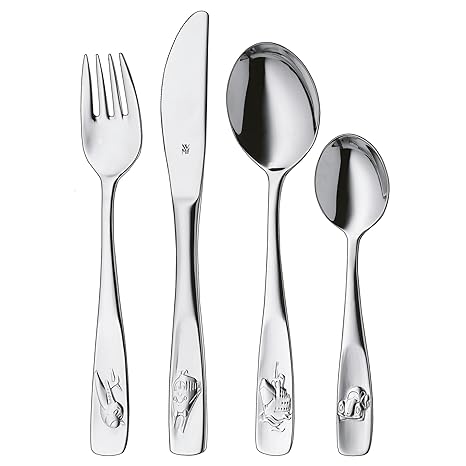 WMF Viajes - Cubertería para niños 4 piezas (tenedor, cuchillo de mesa, cuchara