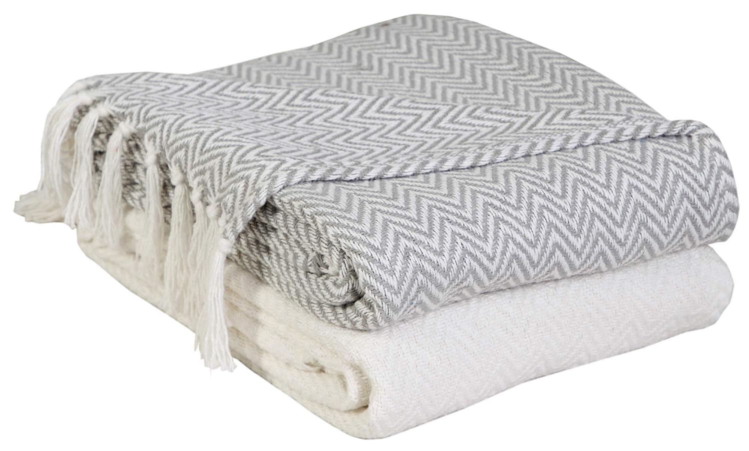 EHC PAIR Pack Chevron Cotton Throws for Sofa, Settees Chair Cover