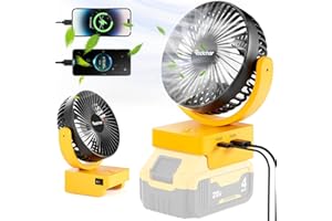 Rozlchar Portable Cordless Fan For DeWALT 18V 20V Battery, Work for DCB182 DCB183 DCB205 DCB206, Jobsite Fan With USB A+C Fast Charging For Camping Workshop and Construction Site(No Battery)