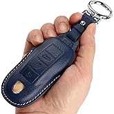 CISUI Leather Key Fob Cover，with Keychain Key Shell Case Compatible with Porsche Panamera, Macan, Cayenne, 911, 718（3-Button，Blue