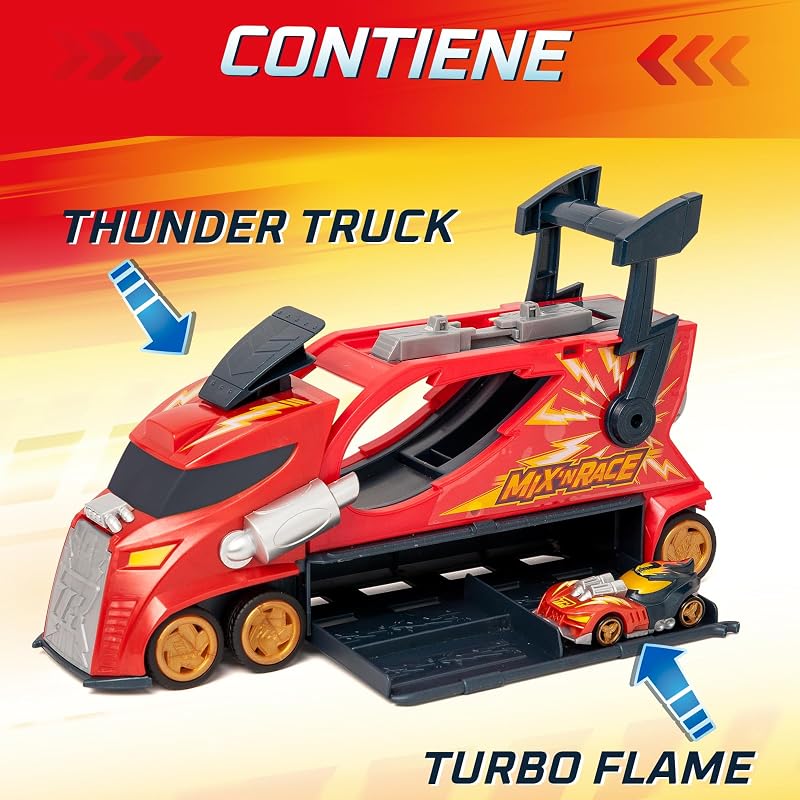 Mix ´N Race Thunder Truck– Camión Lanzador con 3 acciones en 1. Incluye 1 vehículo T-Racer Mix ´N Race Exclusivo, Zona para Montar vehículos, Tirador para lanzarlos y Espacio para 7 Coches — foto 2 de 8