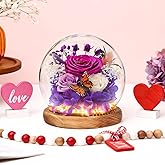 MR MIRYE Valentine's Real Forever Flowers with LED, Preserved Eternal Roses in Glass Dome, Valentine's Day Birthday Gifts for Her Women Girlfriend (Purple)