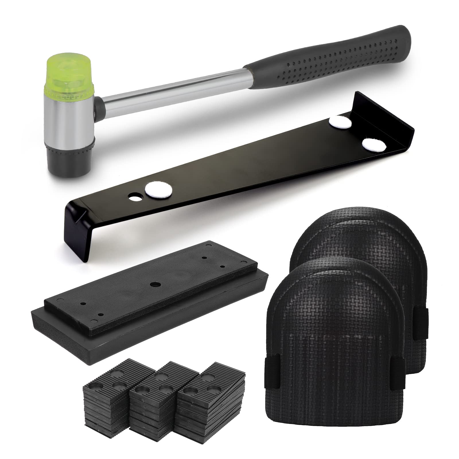 Fippy Laminate Flooring Tools Kit, Wood Flooring Installation Kit with 40PCS Laminate Flooring Spacers, Heavy Duty Pull Bar, Solid Tapping Block, Double-Faced Hammer, Foam Kneepads