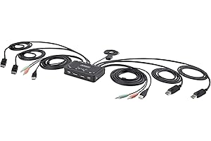 StarTech.com 2-Port Dual-Monitor DisplayPort Cable KVM Switch, 4K 60Hz, Compact KVM with 5ft/1.5m USB-A/DisplayPort/Audio Int
