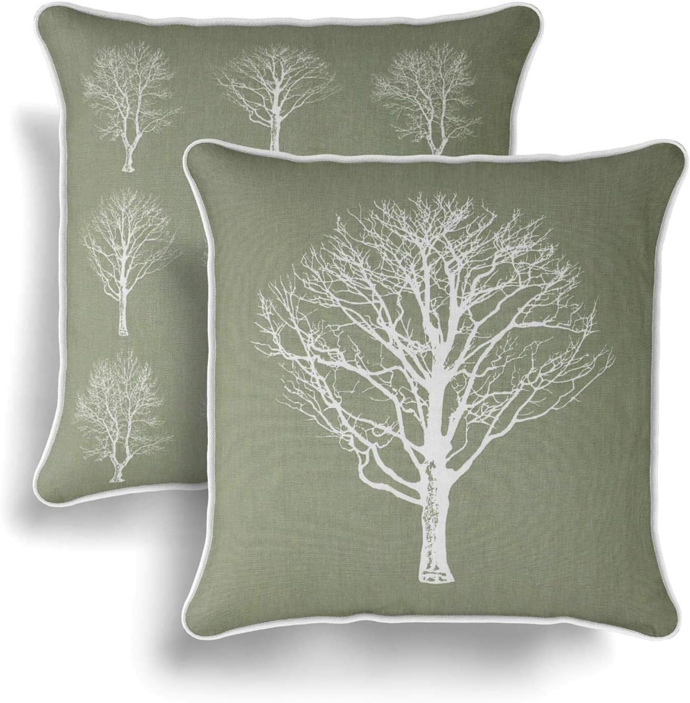 Ideal Textiles Set of 2 Cushion Covers, Pair of Luxury Printed Cushion Covers, Pack of Two Matching Modern Designer Style Throw Cushion Cases, 17" x 17", 43cm x 43cm (Carse Woods Green)