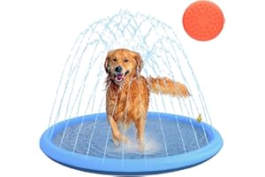 Docuwee Splash Sprinkler Pad with a Flying disc for Dogs, 59" Thickened Durable Pet Bath Pool, Non-Slip Pet Outdoor Play Water for Dogs