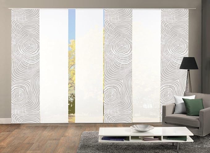 Home Fashion 96533 | 6er-Set Schiebegardinen Madera | blickdichter Dekostoff & Transparenter Halborganza | Farbe: Natur | 6X 