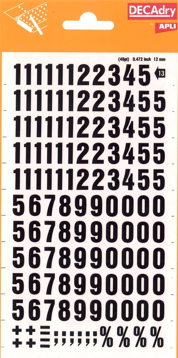 Black Number Transfers 12mm - 1 Sheet