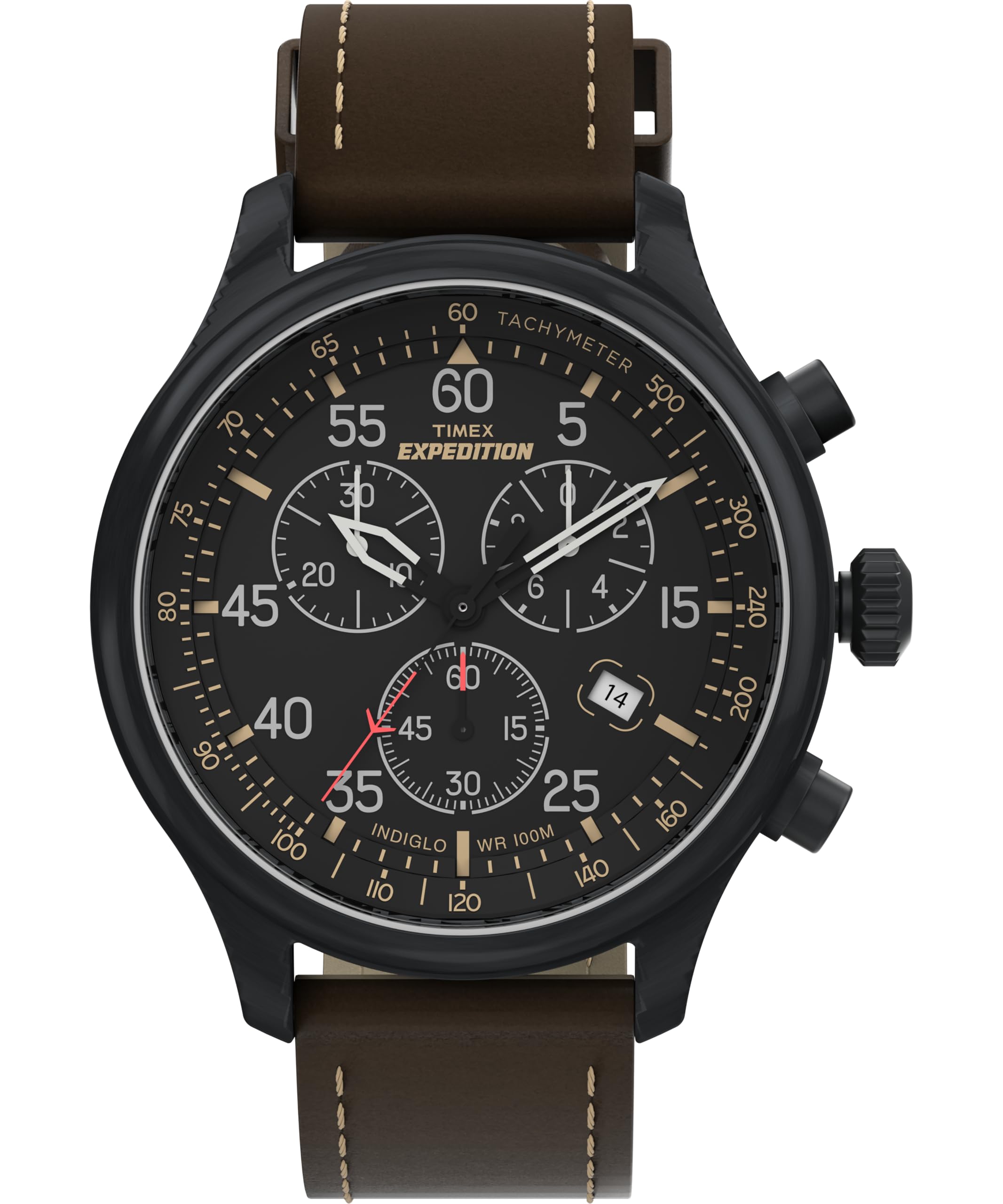 Reloj Timex Expedition Field Chrono de 43 mm para hombre, correa de cuero marrón