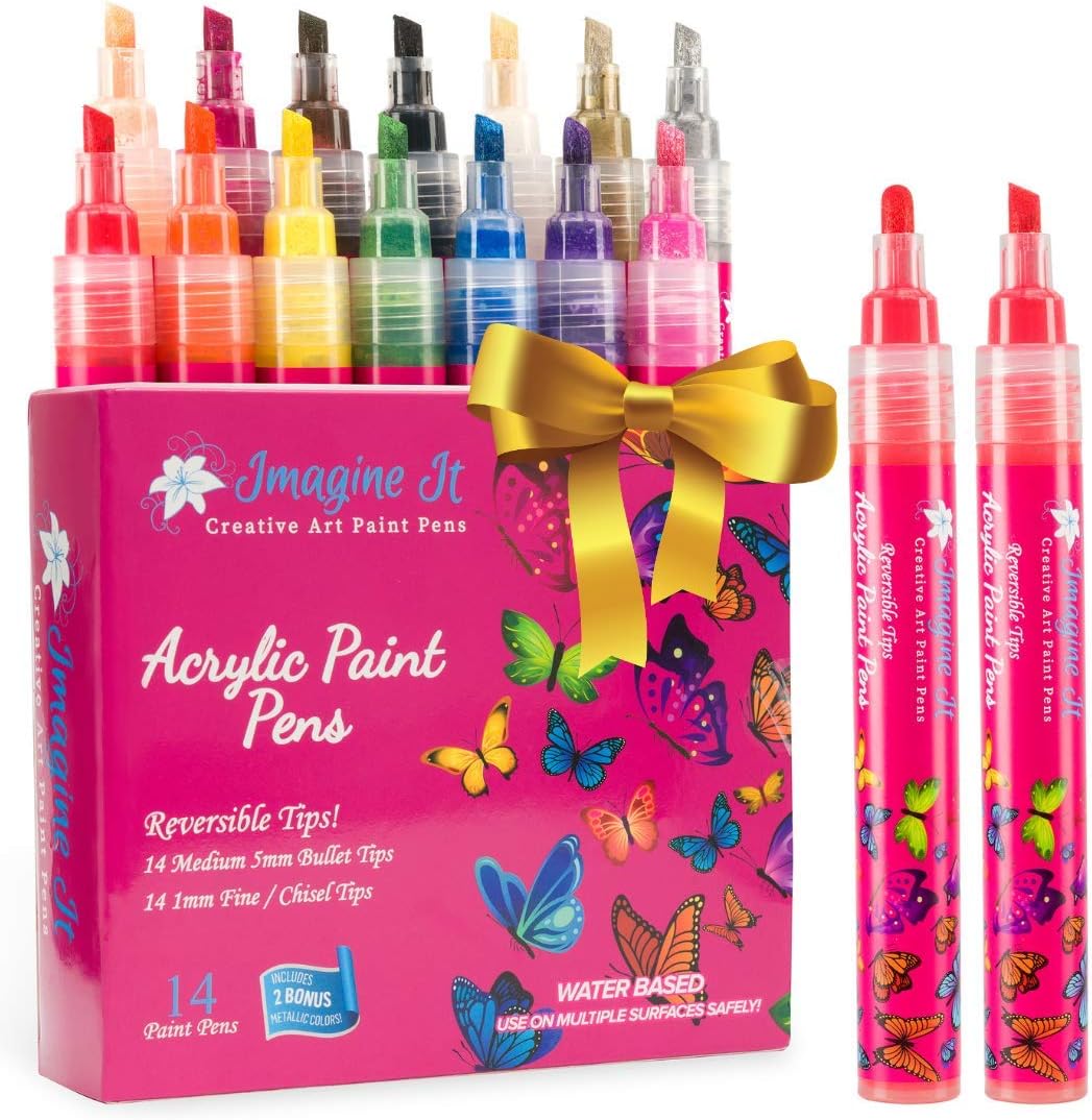 Jumbo Set of 14, Reversible Tip, Paint Pens, Acrylic Paint Pens for