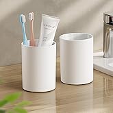 Toothbrush Cup 13.75oz 390ml with Non-Slip Pad, Easy to Clean Bathroom Cup 2Pcs, Reusable Plastic Bathroom Tumbler, White