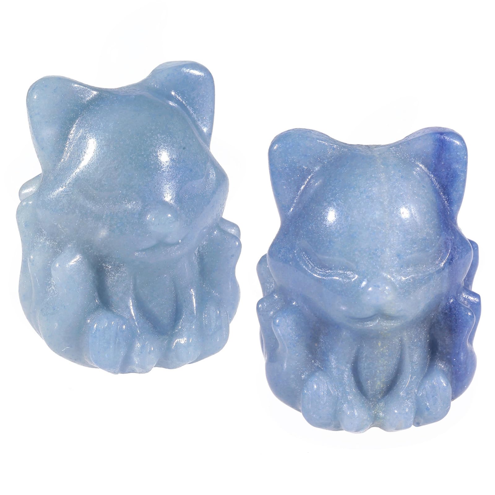 Nupuyai 2pcs Fox Mini Blue Aventurine Crystal Stone Statue Carved Animal Figure, Stones Pocket Figurine Hand Carved Stone Ornament Home Office Decor