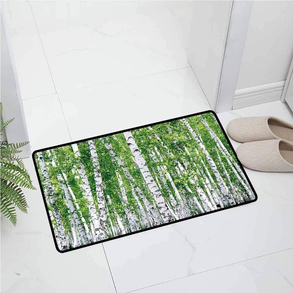 Birch Tree，Door mat，Fresh Green Leaves Summer Forest Rural