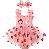 CBHAIBLYD Baby Girl Sleeveless 1st Birthday Romper Dress Cake Smash Bodysuit One Year Old Strawberry Outfit with Headband