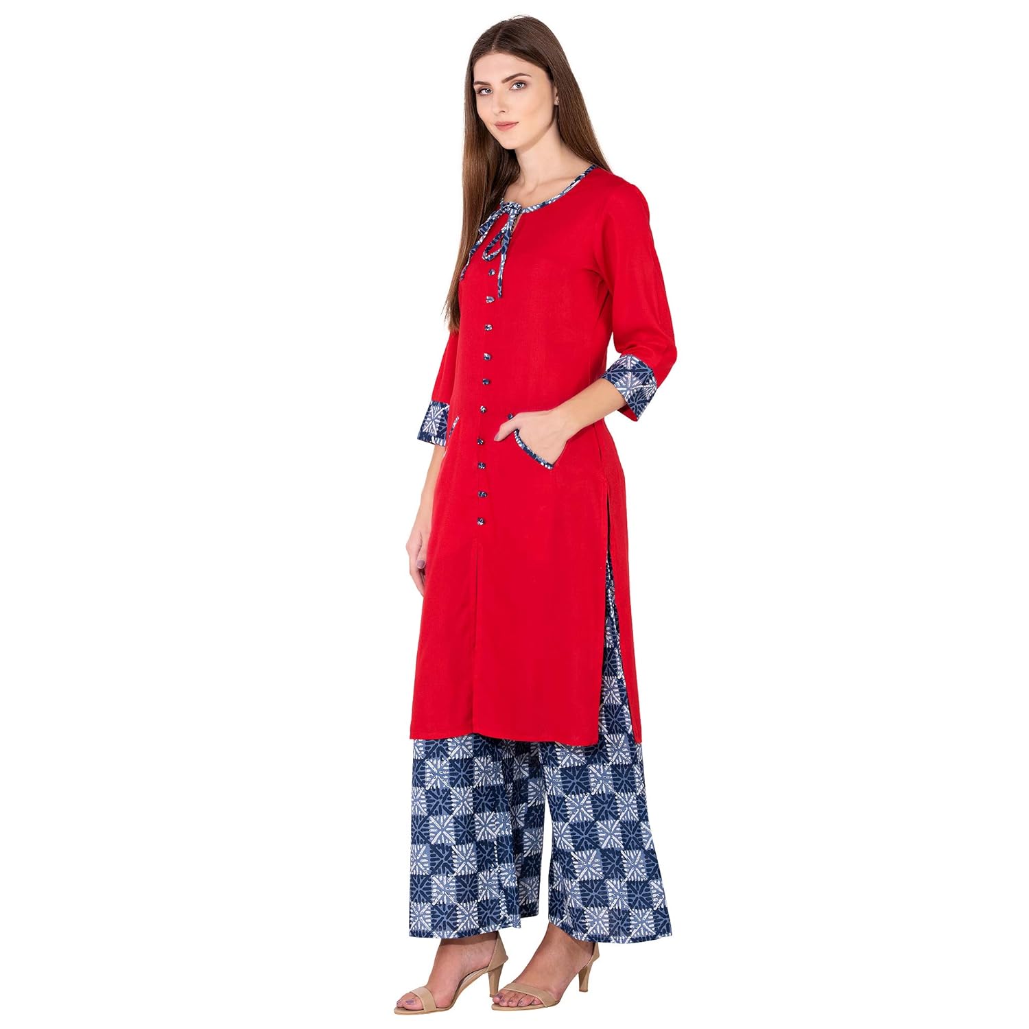 sanganeri kurti women's rayon kurta with printed palazzo set