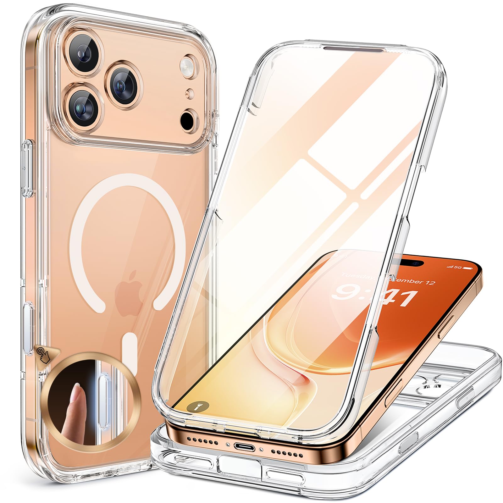 Photo 1 of Miracase for iPhone 17 Pro Max Case 6.9" Full-Body Phone Case with Built-in Glass Screen Protector& Full Camera Protector,[Magnetic with MagSafe] Drop Proof 17 ProMax Cover, Clear
