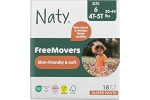 ECO BY NATY Naty FreeMovers Diaper Pants | Sensitive Skin Certified Potty Training Pants | Soft, Unscented | Absorbent & Leak-Proof | Unisex Baby & Toddler | Size 6, 4T–5T (30–44 lbs), 18 Count