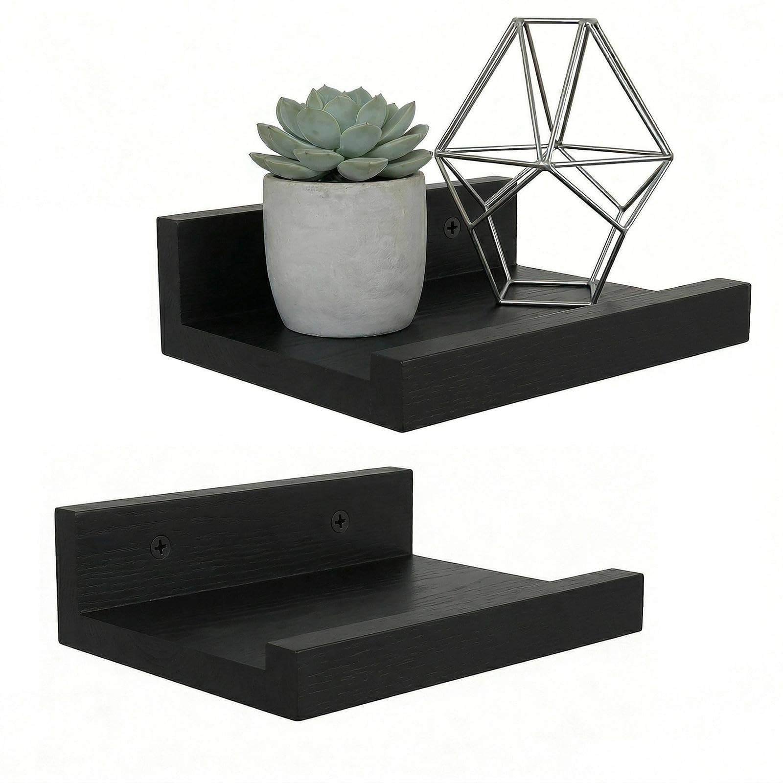 Z metnal Small Floating Shelves, Mini Natural Wooden Display Wall Shelf for Picture Ledge, Black, Wall Mounted, 20 x 14cm, 2 Pcs