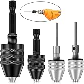 Mudder 4 Pcs Keyless Drill Chuck for Impact Driver, 1/4, 1/8, 1/16 Inch | Hex and Round Shanks, Small Drill Chuck Adapter, Bit Adapter for Precision Work and Power Tools