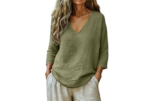Cotton Linen Tops for Women 2026 V Neck Short Sleeve Shirts Casual Fashion Lightweight Summer Beach Vacation Blouse