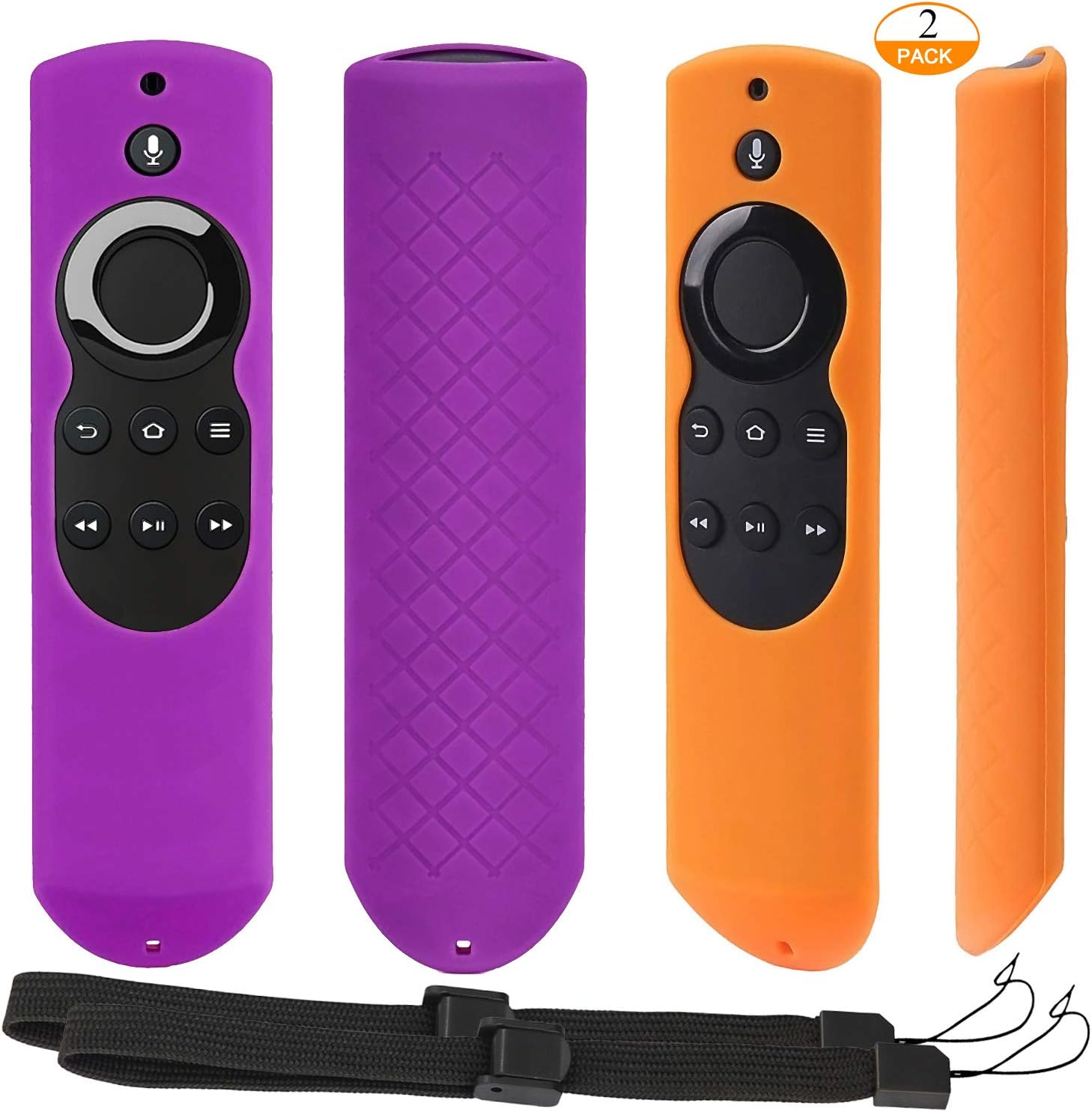 [2 Pack] Anti-slip Silicone Remote Cover with Lanyard for Fire TV with 4K Alexa Voice Remote (2017 Edition) (2nd Gen) / Fire TV Stick Alexa Voice Remote (Purple + Orange) (Not for Stick 4K)