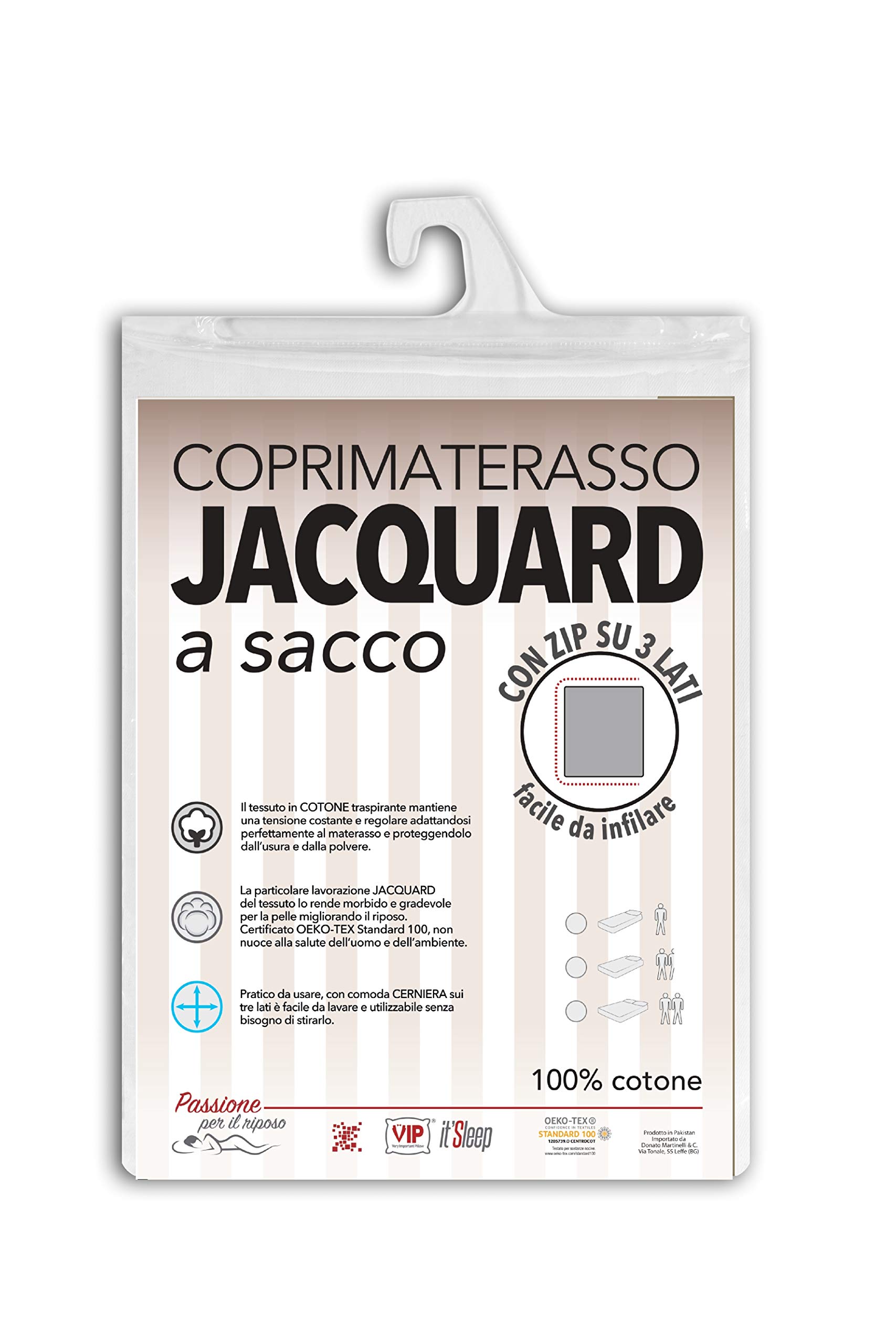 V.I.P. Very Important Pillow Jacquard Cotton Mattress Protector with Zip Closure 3 Sides 125 x 200 + 27 cm Queen Size