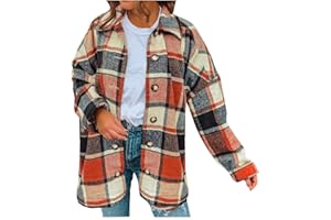 LEHOZIHEQ Plaid Shirts for Women Flannel Shacket Jacket Long Sleeve Lapel Button Down Shirts Coats Blouse Tops with Pocket