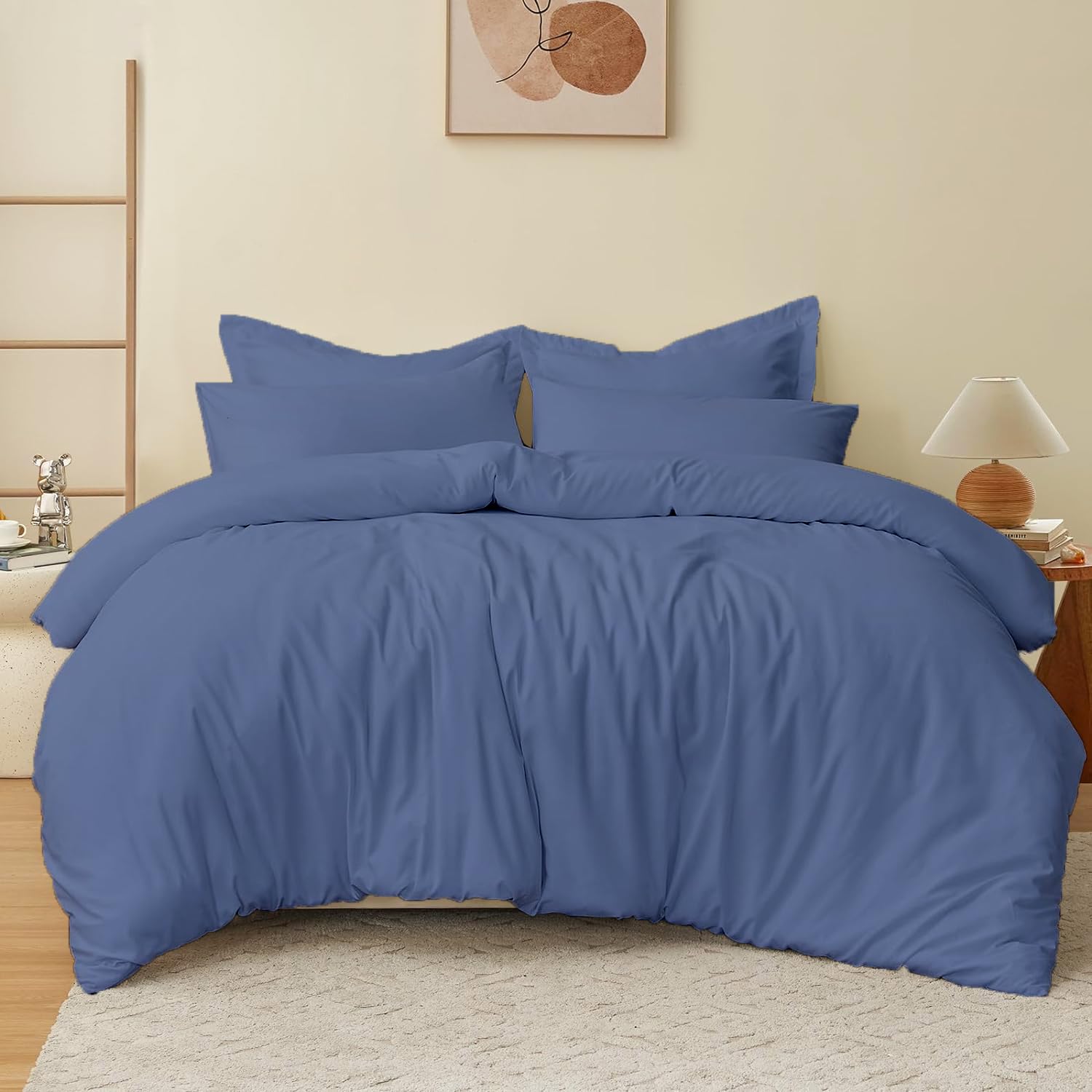 Photo 1 of eBeddy Linens Duvet Cover Set Oversized King 120x98 Inch 100% Microfiber Soft and Breathable 3 Pieces Premium Comforter Cover Zipper Closure & Corner Ties Lake Blue Solid