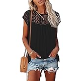 AUSELILY Women's Summer Tops Casual Short Cap Sleeve Crewneck Lace Trim Ladies T Shirts 2026 Trendy