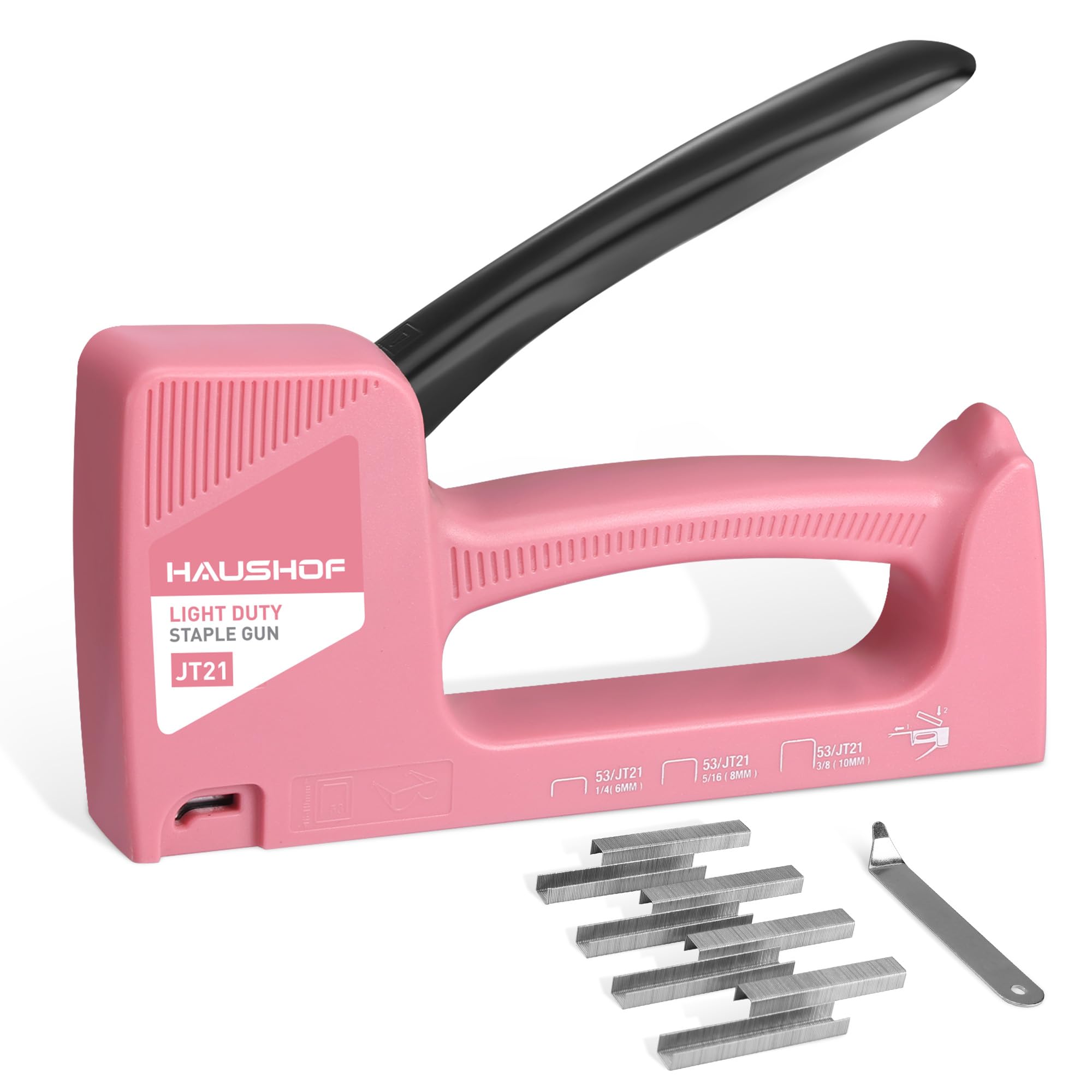 HAUSHOF Upholstery Staple Gun Tacker Kit - Light Duty Stapler for Wood, Fabric & Decoration - Includes 800 Staples Type 53 & Staple Remover