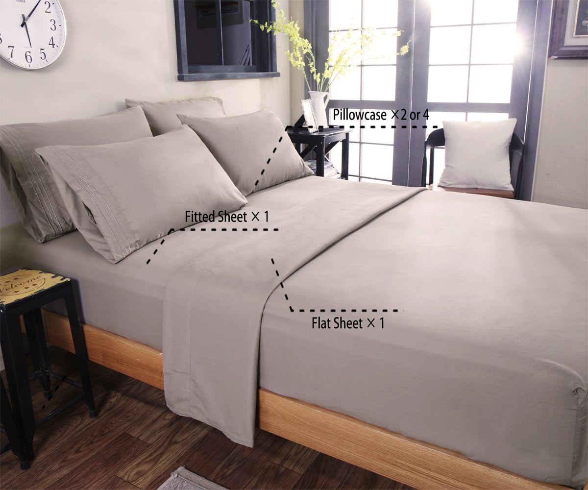 SONORO KATE Bed Sheets Set Sheets Microfiber Super Soft 1800 Thread Count Egyptian Sheets 16-Inch Deep Pocket Wrinkle Fade and Hypoallergenic - 6 Piece (King, Grey): Home & Kitchen