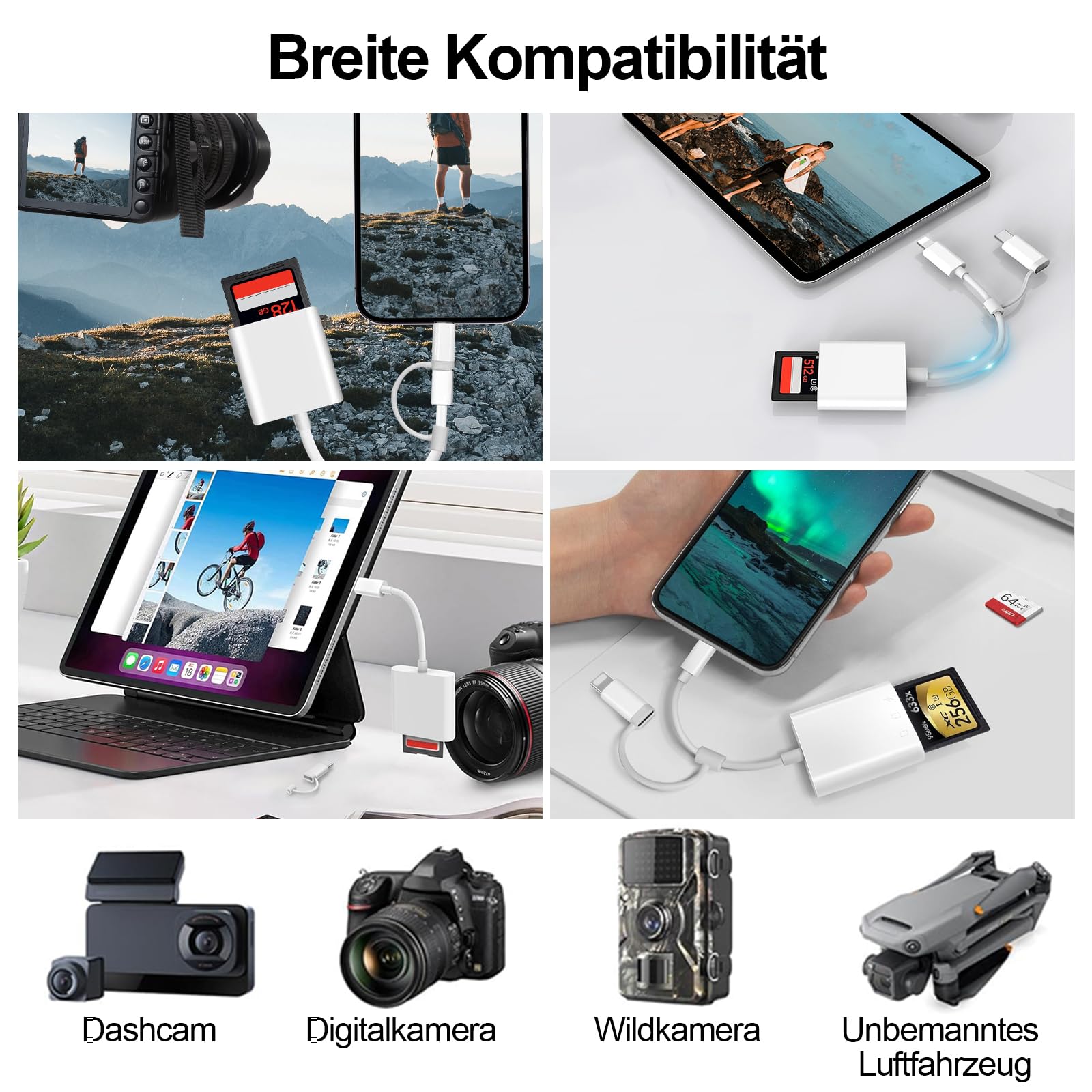 Dalimee SD Kartenleser USB C Lightning für iPhone, Apple MFi Certified, SD Card Reader mit SD und Micro SD/TF Kartensteckplatz, Plug-and-Play, Kartenlesegerät für iPhone15/16/17/iPad/MacBook/Laptop 7