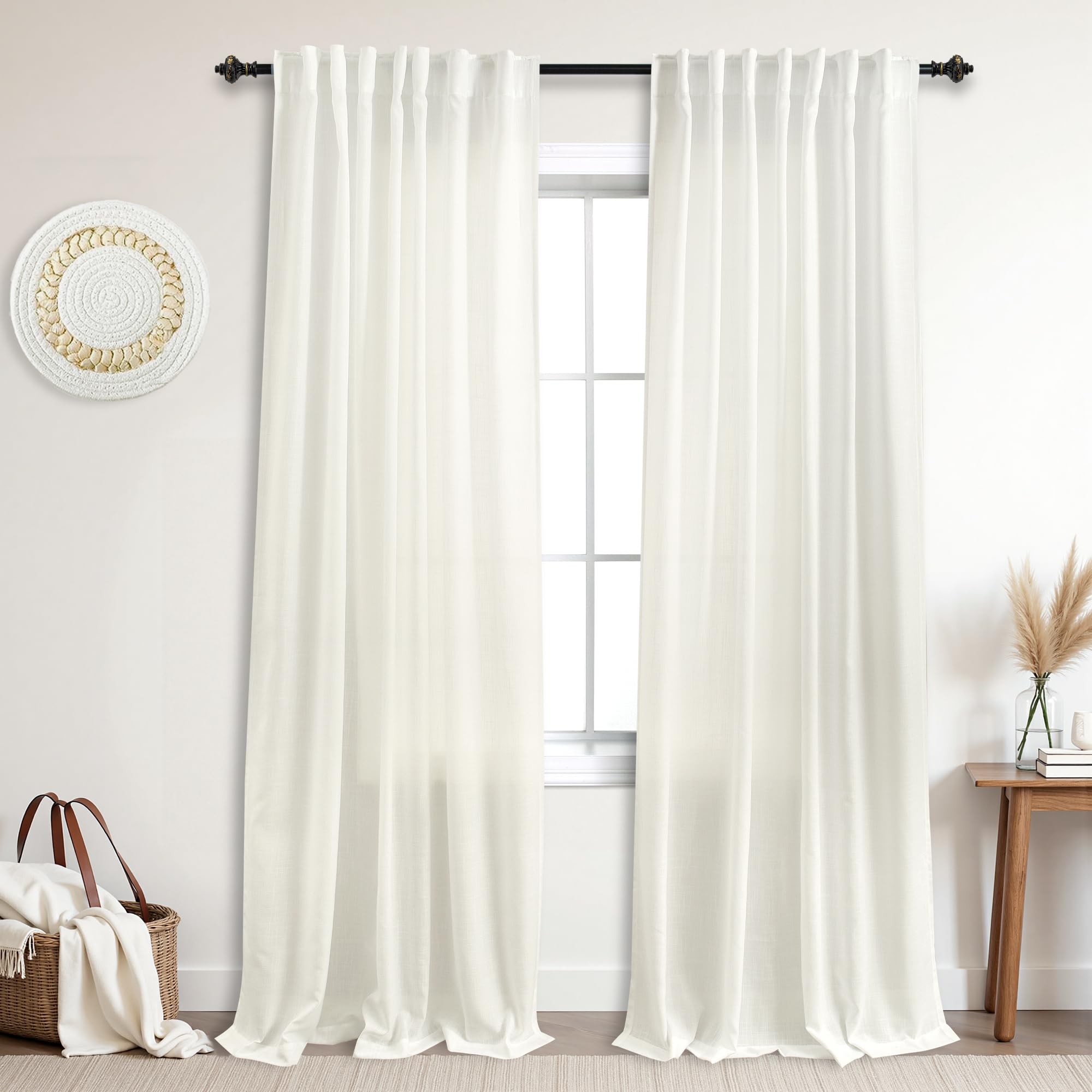 Photo 1 of KOUFALL Ivory Curtains 84 Inches Long for Bedroom Living Room,Light Filtering Semi Linen Sheer Not See Through Sliding Glass Door Curtains 2 Panel Sets 84 Inch Length,Off White Cream