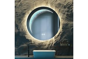 Callsky 28'' Round LED Mirror for Bathroom, Frameless Circle Mirror with Backlit & Half Moonlight, Anti-Fog, Tempered Glass, 