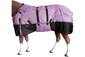 Pink Black Plaid 74 in HILASON 1200D Winter Waterproof Poly Horse Blanket Belly Wrap | Horse Blanket | Horse